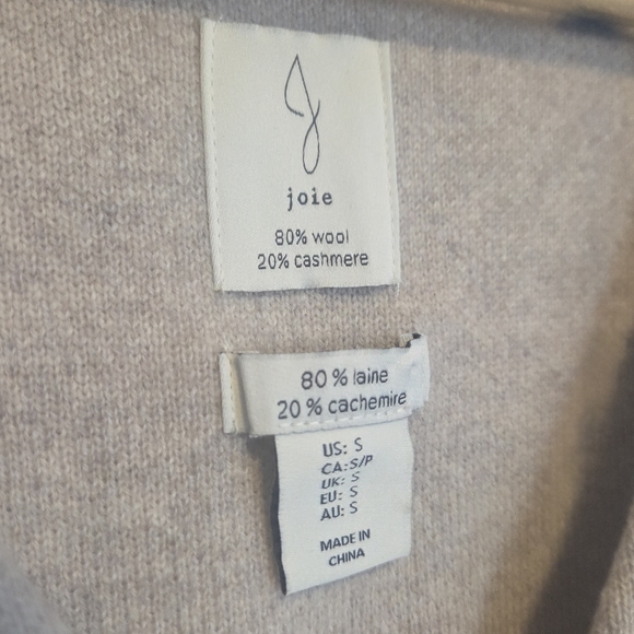NWT Joie 80% Wool 20% Cashmere Button Front Cardigan – Soft Beige – Size S - Picture 2 of 5
